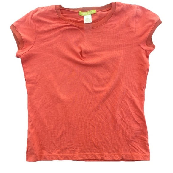 Sigrid Olsen Knit Top Tee Women's Size XS Orange Mesh Trim Stretch 100% Cotton - Picture 5 of 5
